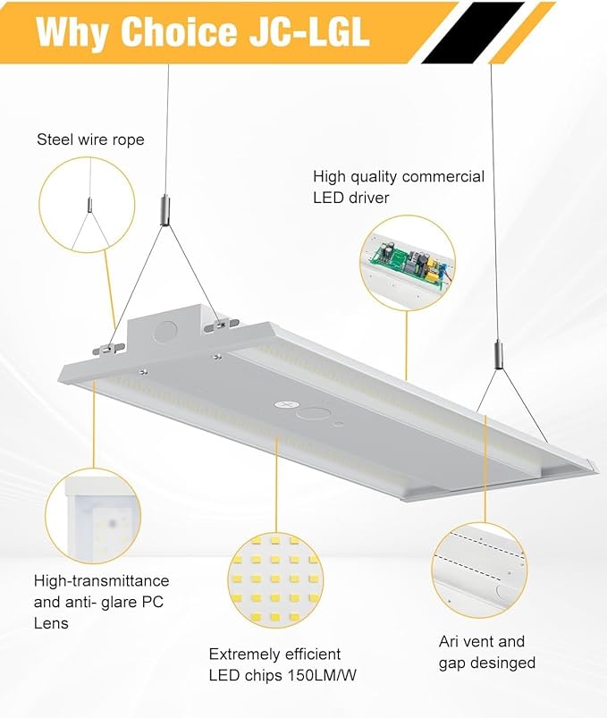 LED Linear High Bay Light, 210W High Bay Shop Lights Fixture, Compatible with Industrial 120-277V, 31500LM for Shop Garage Warehouse, UL Complied, 20 Pack, White