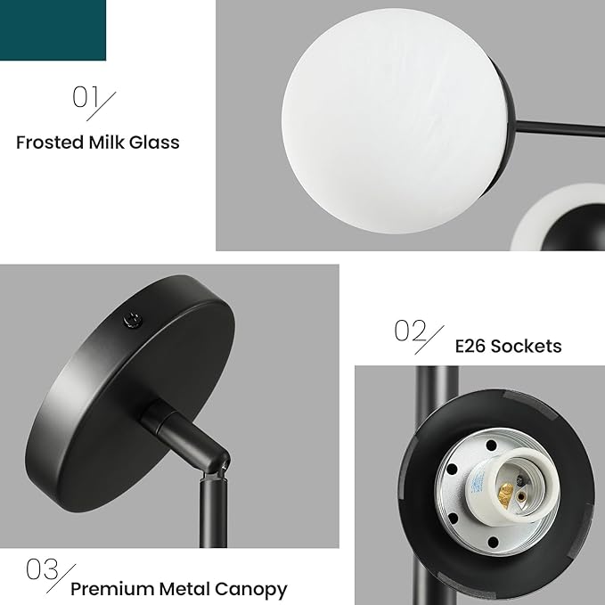 Modern Sputnik Chandelier Ceiling Light Fixture, 4-Light Semi Flush Mount Black Matte Chandelier with Globe Milky Frosted Glass Shade Adjustable Dining Room Sputnik Ceiling Light for Kitchen, Hallway