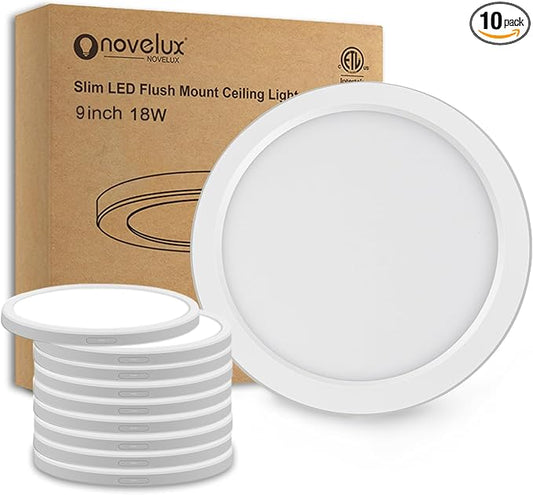 ETL Certified 9 inch 5000K LED Ceiling Light Flush Mount, Ultra Slim 0.63'' Thick Round Flat Kitchen Light Fixtures, Dimmable Ceiling Lights for Bedroom,Bathroom,Hallway 10 Pack(White)