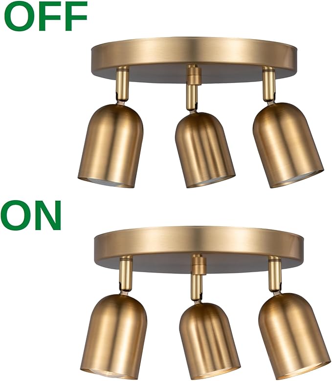 3 Light Track Lighting Kit Canopy,Matt Brass Finish with Modern Flush Mount Ceiling Spotlight for Kitchen,Bedroom,Living Room,Home Improvement