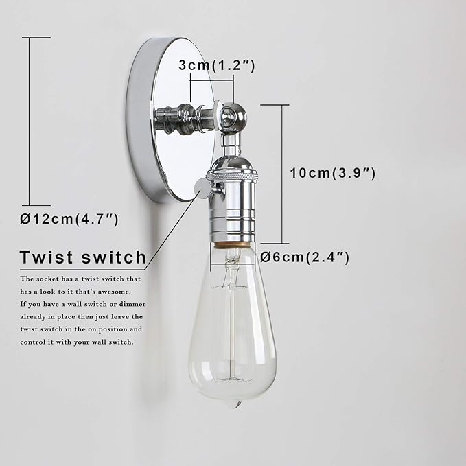 Permo Minimalist Single Socket 1- Light Wall Sconce Lighting with On/Off Switch (Chrome)