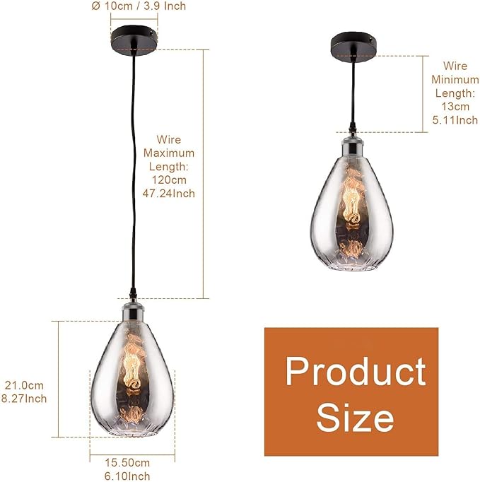 Industrial Glass Pendant Lights for Kitchen Island, Modern Teardrop Chrome Mirror Effect Lighting Fixture Edison Hanging Light for Farmhouse Bar Area Over Sink Dining Room (Bulb Not Included)