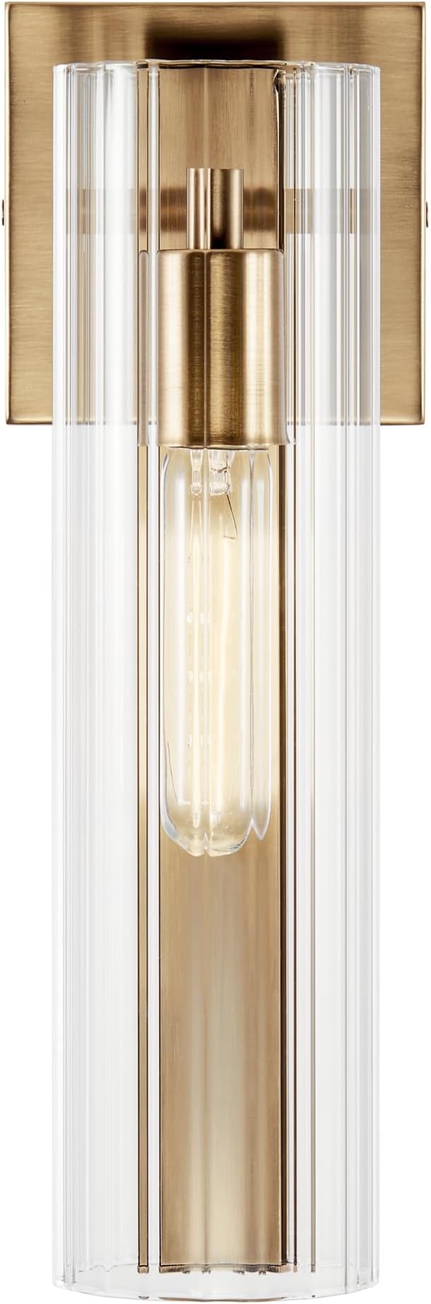Kichler Jemsa 1 Light Wall Sconce, Modern Light with Clear Fluted Glass in Champagne Bronze for Bathroom, Powder Room, Sides of Fireplace, Down a Hallway, Kitchen, or Bedroom (14" x 4.75"), 55165CPZ