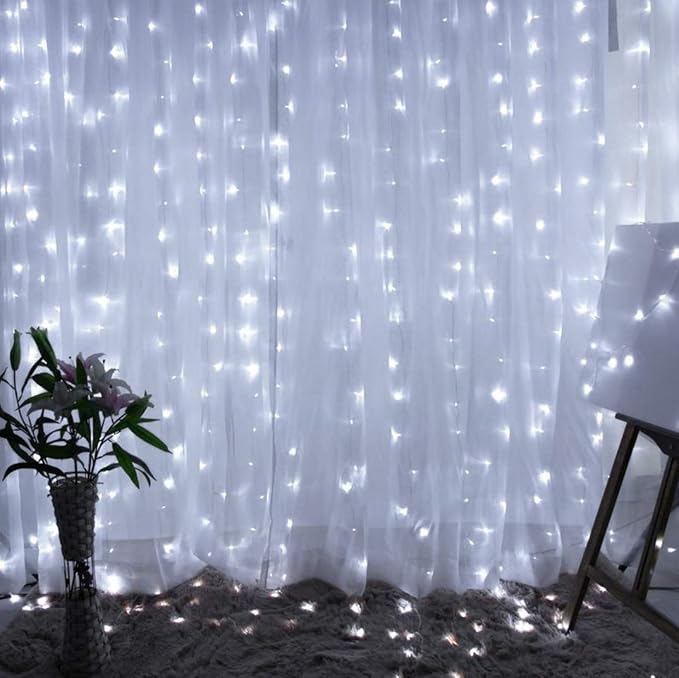 TORCHSTAR 9.8FT × 9.8FT Window Curtain Light, Extendable String Light Kit, Pure White, 8 Modes Outdoor Easter & Spring for Party, Wedding, Restaurant, Festival, Hotel, Bar, Home, Patio, Garden
