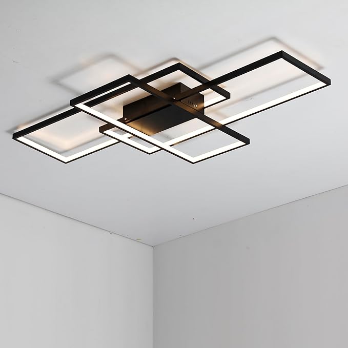 Dimmable with Remote Control LED Ceiling Light 3000K-7000K Flush Mount Luminaire Black Finished Chandelier for Living Room Dining Room Bedroom Kitchen (Black-VL17025-B-M)