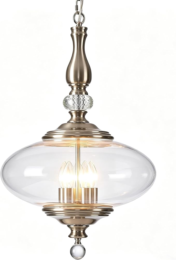 Modern Glass Large Pendant Light Brushed Nickel 5-Light Chandelier for Dining Room, Kitchen Island, H 27.5" x W 15.7", Adjustable Hanging Height