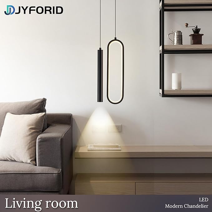 Black Modern Mini LED Pendant Light with Remote Control, 24W 3-Color Temp Stepless Dimmable Ceiling Hanging Light for Bedroom Kitchen Island Dining Room Foyer Entryway