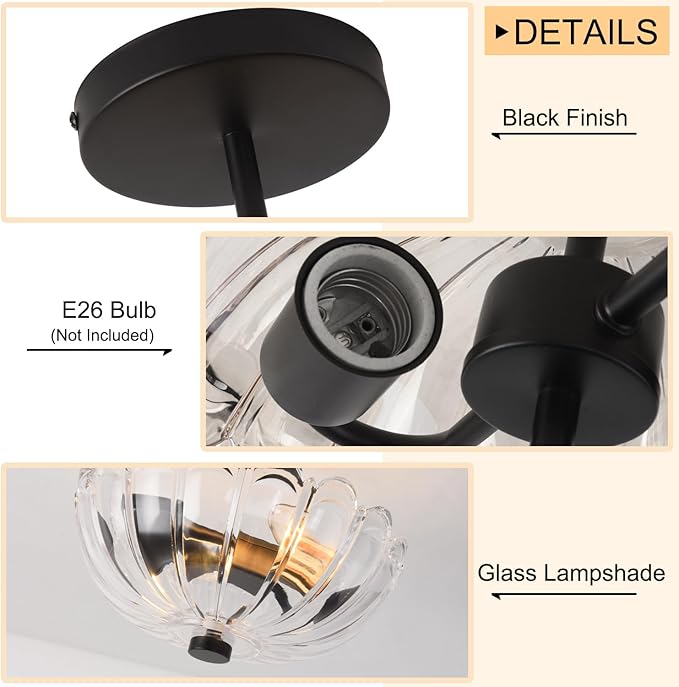 Semi Flush Mount Ceiling Light, Modern Kitchen Lighting Fixtures Ceiling, Rustic Ceiling Light Fixtures, Ceiling Lights with Glass Shade for Hallway Foyer Entryway Bedroom