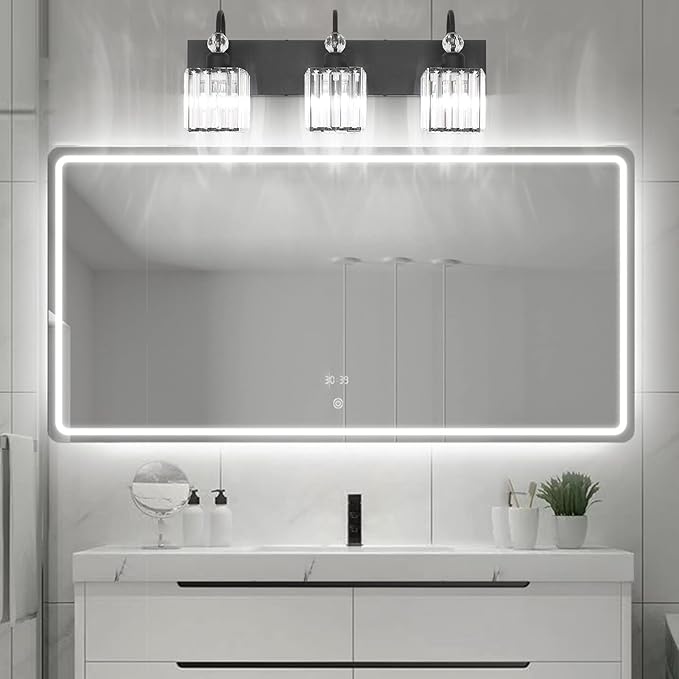 Ralbay Modern Crystal Black Vanity Light 3 Light Bathroom Light Fixtures Over Mirror Matte Black Crystal Bathroom Wall Lighting