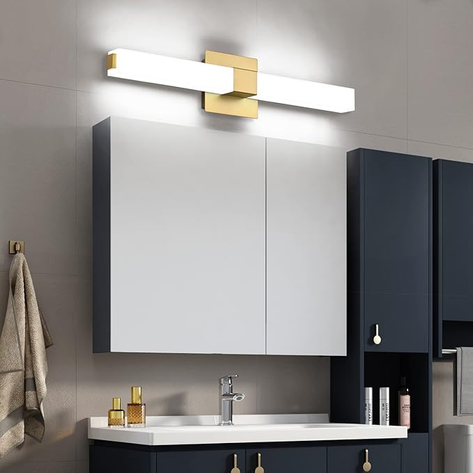 ZUZITO Gold Bathroom Light Fixtures - 24 inch LED Vanity Lights 18W - Modern Bathroom Lights Over Mirror Cool White Light