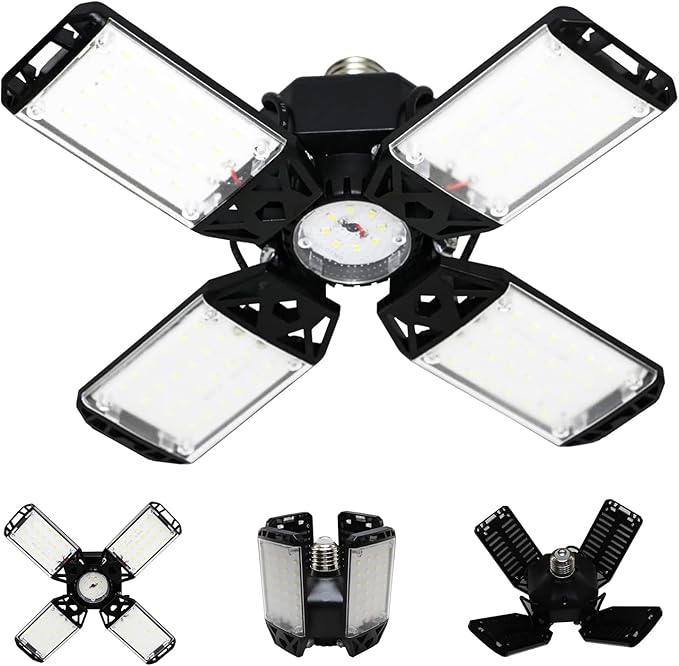150W LED Garage Light - 15000 Lumen Ceiling Light with 4+1 Adjustable Panels, Daylight LED Shop Light Bulb Fixture for Garage, Workshop