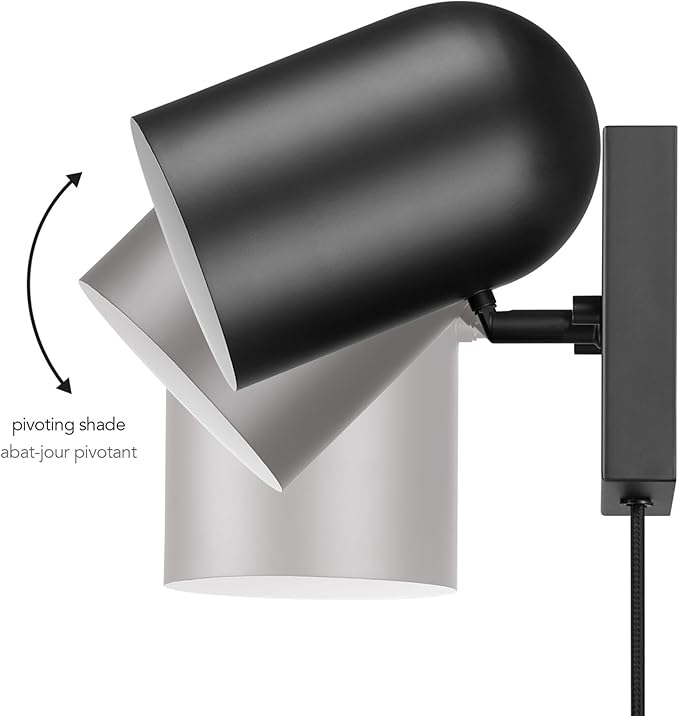 Globe Electric 65000098 1-Light Plug-in or Hardwire Wall Sconce, Matte Black, 6ft Braided Fabric Cord, in-Line Rocker Switch, Modern Lighting for Apartments or Renters, Lights for Living Room