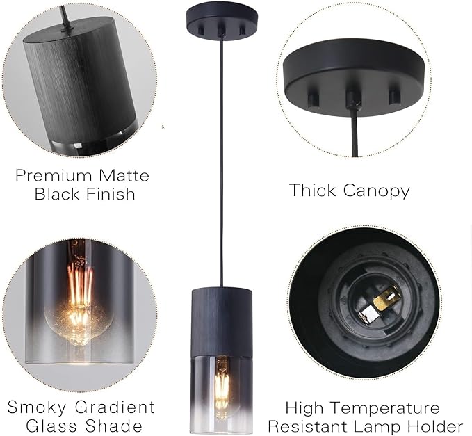 Modern Style Battery Operated Pendant Light Set of 2,Black Battery Ceiling Light fixtures with Rechargeable Bulbs 10 Colors Modes Remote Dimmable for Bedroom Living Room Hallway