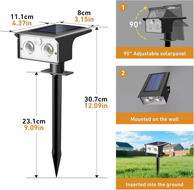 btfarm Solar Spot Lights Outdoor Waterproof, 4 Pack/3 Modes Motion Sensor Lights, Solar Powered Spotlights 2-in-1 Auto On/Off for Outside Pathway Yard Garden Landscape Lighting, Warm White