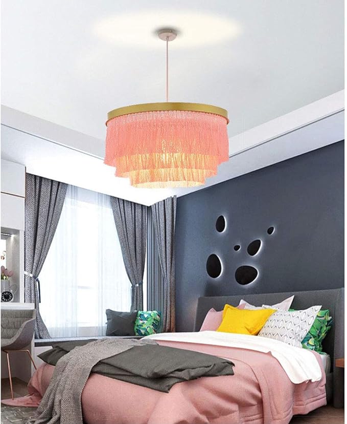 Romantic Tassel Pendant Lighting Chandeliers Creative Modern Ceiling Lights 3 Tiers in Pink
