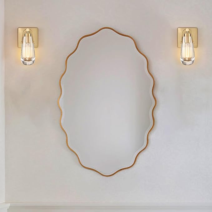 DEYNITE Gold Wall Sconces, Raindrop Sconces Wall Lighting, Modern Clear Glass Vanity Light Fixtures Raindrop Wall Sconce for Bathroom Bedroom Living Room