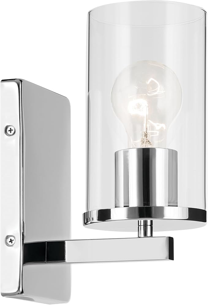Kichler Crosby 4.5" 1-Light Wall Sconce Bathroom Light Fixture with Clear Glass in Chrome for Bathroom, Powder Room, Hallway, Kitchen, Bedroom (4.5" x 9.25"), 45495CHCLR