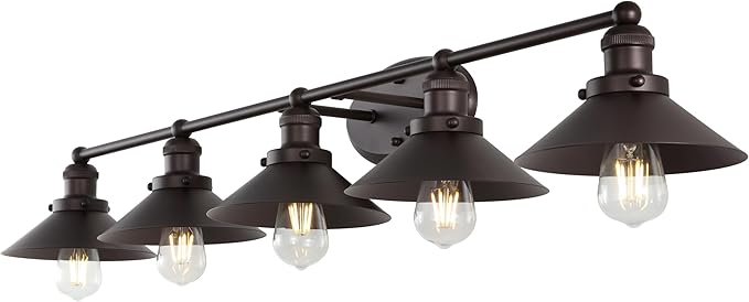 JONATHAN Y 36.25" Oil Rubbed Bronze 4-Light Industrial Farmhouse Metal Vanity Light Wall Sconce, Metal Shade for Bathroom Mirror, Kitchen, Entryway, LED Bulb Included (JYL7904A)