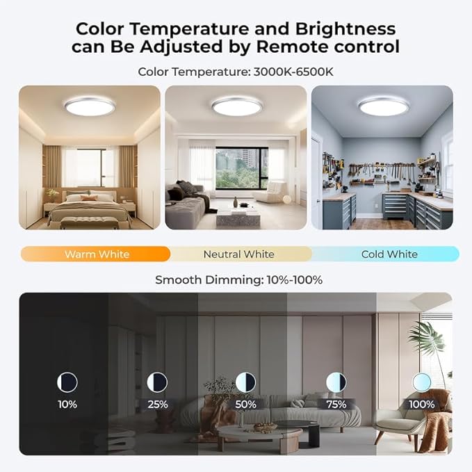 BLNAN Dimmable LED Flush Mount Ceiling Light Fixture with Remote Control, 3000K-6500K Low Profile Wired Lamp, Modern Ultra Thin Close to Ceiling Light for Bedroom Kitchen (Silver, 12Inch)