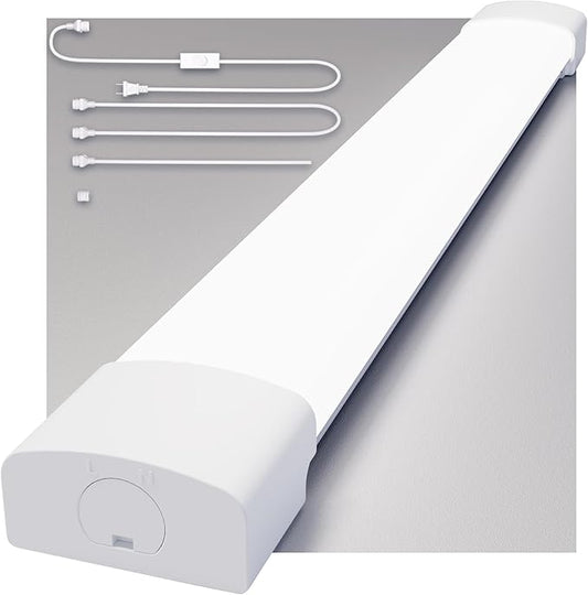 LED Shop Light Fixture, 2FT Linkable 18W Plug in Wall Light, 5000K Closet Light for Workbench Kitchen Basement, Under Cabinet Lighting, LED Tube Light Fixture with Plug, Triproof, White