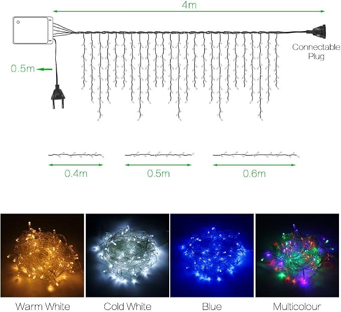 Lainin 3.5M/11ft 96 LED Warm White Linkable Fairy Curtain String Light with 8 Modes Memory Functional Controller for Indoor/Outdoor/Patio/Wedding/Valentines Day/Christmas Decor
