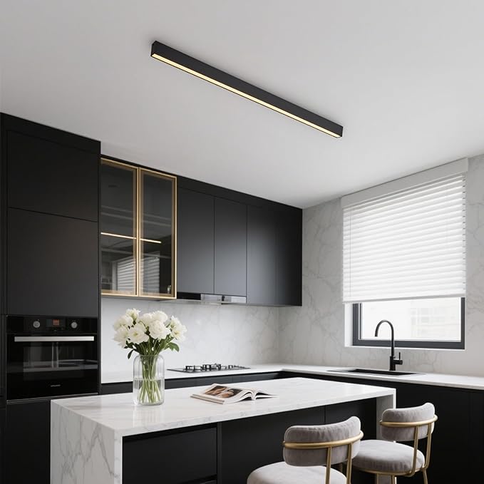 Black ceiling light LED, modern and simple, long strip ceiling surface installation, suitable for living room, bedroom, corridor and kitchen, remote control to switch color and brightness, 31.4 inches