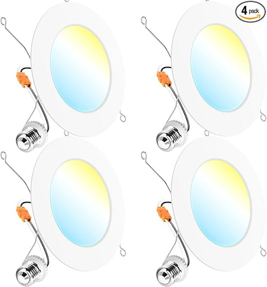 Sunco Retrofit LED Recessed Lighting 6 Inch, Can Lights for Ceiling, 1200 LM, 15W, Selectable CCT 2700K/3000K/4000K/5000K/6000K, Dimmable, Ultra Thin Flat Light Fixture UL 4 Pack.