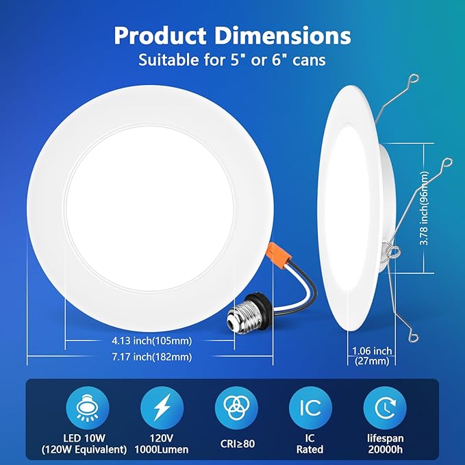 LVWIT Recessed Lights 6 Inch 36 Pack, Modern Retrofit LED Recessed Lighting, 5CCT Color Selectable, Dimmable LED Can Lights with E26 Conversion Kit