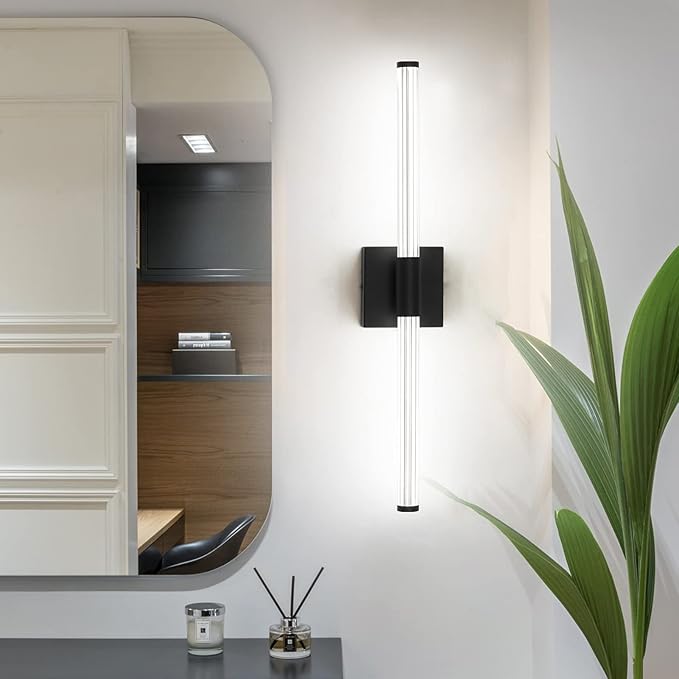 Modern LED Vanity Light, 360° Full Lighting Bathroom Light Fixture Over Mirror, 22W 5500K Cool White, Hardwired Wall Sconce, 23.6 Inch, Black