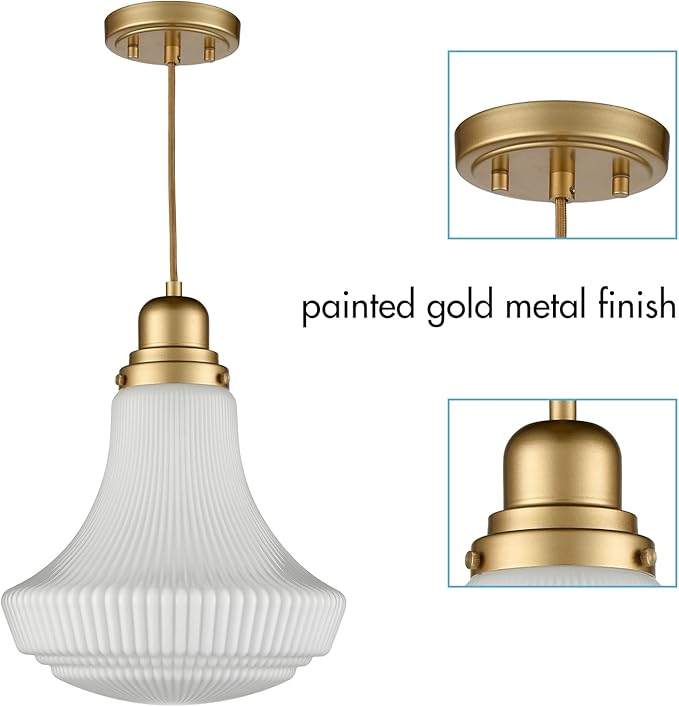 CLAXY Modern Gold Pendant Light Milk Glass Hanging Kitchen Pendant Light Fixture Dimmable- Adjustable Hanging Glass Pendant Lighting for Kitchen Dining Room Bedroom Restaurant