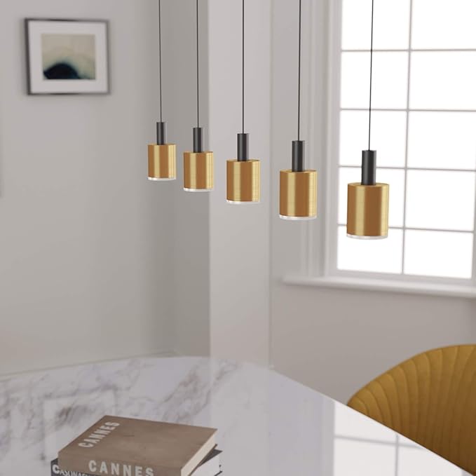 Virgo 5 Mini Pendant Lighting Black-Brass - LED Hanging Light Fixture for Kitchen Island, Bar, Foyer - Cluster Pendants - Dimmable, Adjustable Wire, Lamp Bulb Included