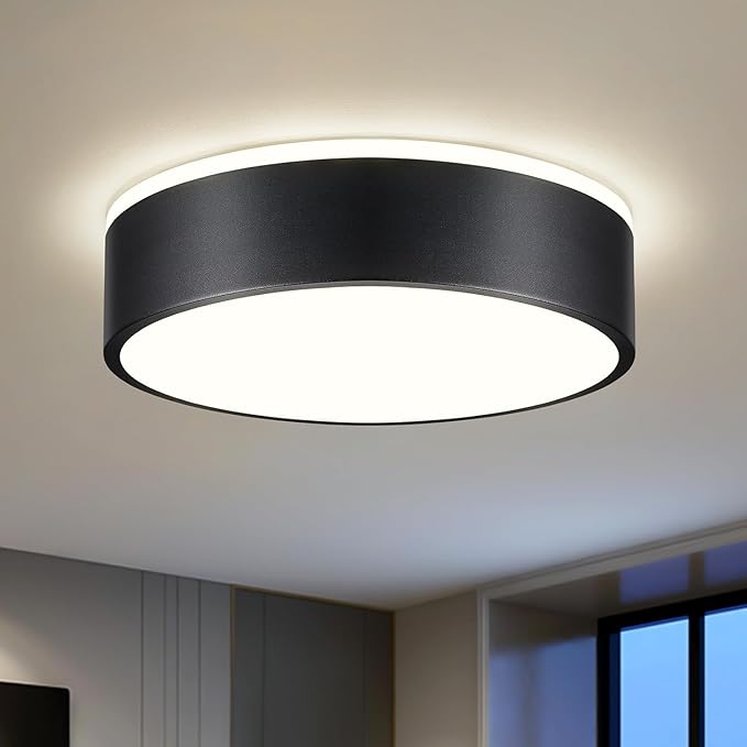 Black Flush Mount Ceiling Lights, Modern Dimmable 5CCT Close to Lighting Fixture, 2700K-6000K LED Round Ceiling Lamp for Kitchen Hallway Bedroom Laundry Room Entryway Bathroom-11.8in