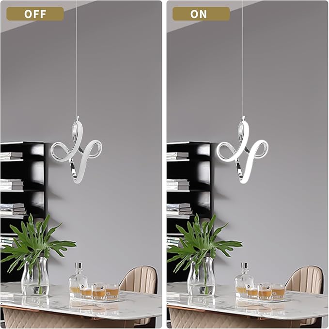 Modern Led Pendant Light 5500K Cold White Kitchen Island Pendant Light Fixtures Adjustable Height Led Pendant Lamp for Kitchen Island Dining Room Hanging Light, 1 Pack (Chrome)