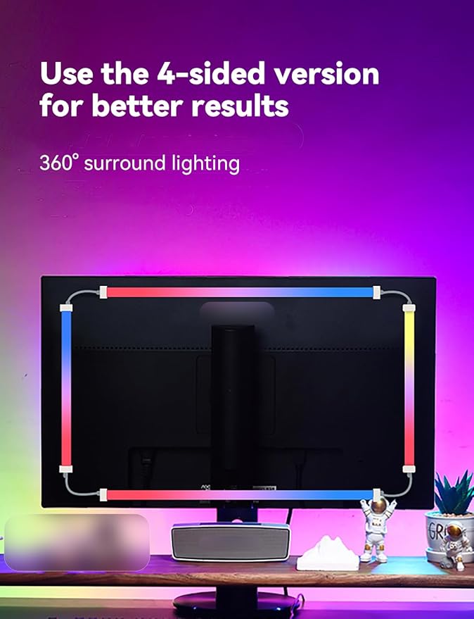 G100 LED Monitor Backlights for PC & Mac, LED Strip Lights that Sync with Screen Color or Music, Computer Light Bar Behind Monitor, LEDs for Desk Gaming, USB Port, Software Control, 27 in
