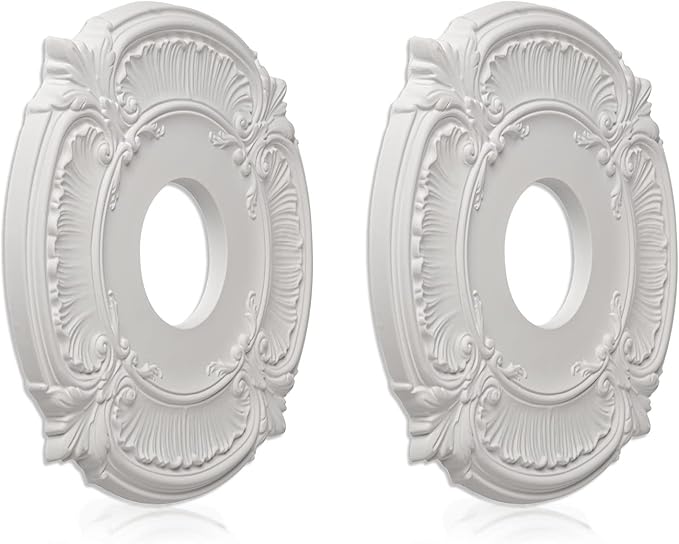 2 Pcs Molded PU Ceiling Medallion for Light Fixtures and Ceiling Fans, 13"OD x 3-1/2"ID x 3/4" P (White)