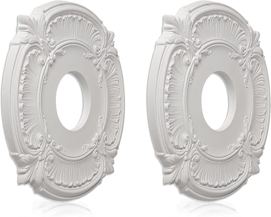2 Pcs Molded PU Ceiling Medallion for Light Fixtures and Ceiling Fans, 13"OD x 3-1/2"ID x 3/4" P (White)