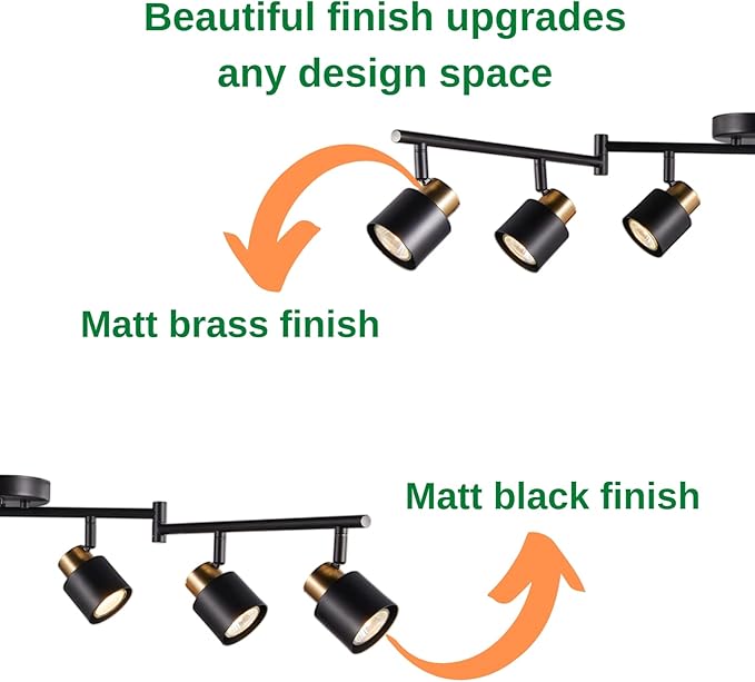 6 Light Foldable Track Lighting Kit, Matt Black Brass Finish Adjustable with Moden Flush Mount Ceiling Spotlight for Kitchen,Dining,Living Room,Home Improvement