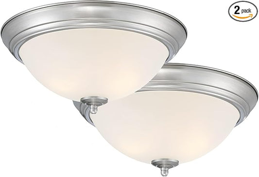 Designers Fountain Flush Mount Ceiling Light, 2-Pack, 13 Inch Frosted Glass Lighting Fixture for Kitchen, Bedroom, Bathroom, and Hallway, LED Bulbs Not Included, Brushed Nickel