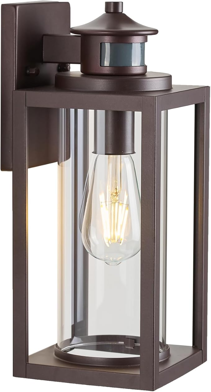 MICSIU Bronze Motion Sensor Outdoor Wall Light, Waterproof Dusk to Dawn Exterior Light Fixture with Clear Glass, 13 Inch Outside Light Fixture for House, Front Porch, Garage, Walkway
