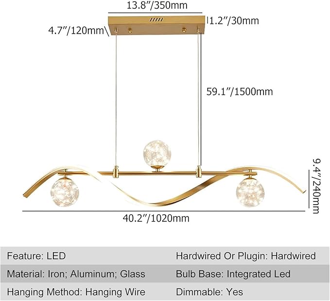homary 40.2" Dimmable Kitchen Island Lighting, Gold 4-Light Dining Room Light Fixture Over Table Linear LED Chandelier Island Lights for Kitchen