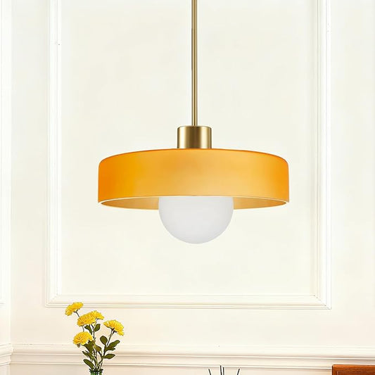 Pendant Lights Kitchen Island: Mid-Century Modern Hanging Light Fixture - Glass Pendant Lamp for Entryway Dining Room Over Table Bedside (Orange, 25cm/9.84inch)