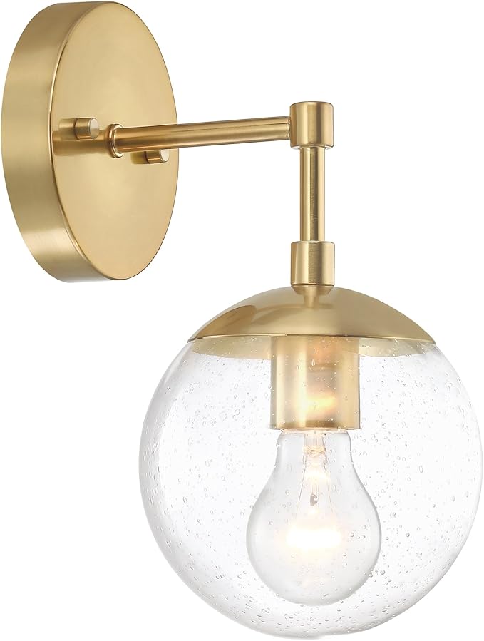 Design House Gracelyn 1-Light Dimmable Wall Sconce, Clear Seedy Glass Globe, Satin Gold, 588871-SG