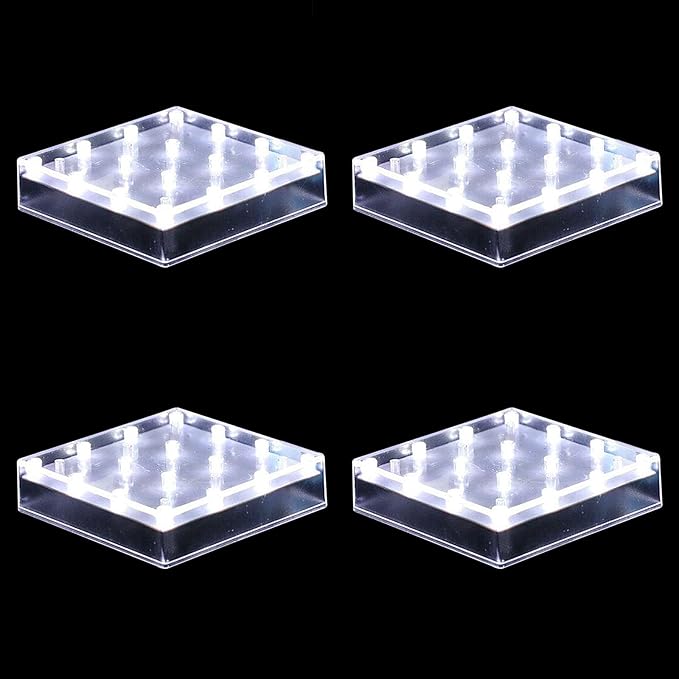 LARDUX Pack of 4 Led Light Base - 5 inch Square Lights Display Stand for Effiel Tower Vase Crystal Glass Art LED Pedestal Base - Charging USB or Battery Powered
