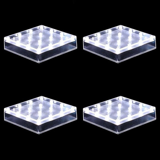 LARDUX Pack of 4 Led Light Base - 5 inch Square Lights Display Stand for Effiel Tower Vase Crystal Glass Art LED Pedestal Base - Charging USB or Battery Powered