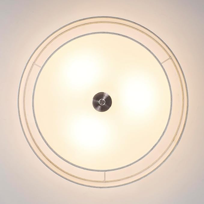 BUXVRCS Semi Flush Mount Ceiling Light Fixture, 3-Light Double Drum Lighting Fixtures with Fabric Shade, 16" Modern Light Fixtures Ceiling Mount Close to Ceiling Light for Bedroom (Brushed Nickel)