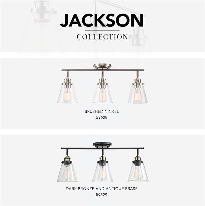 Globe Electric 59628 Jackson 3-Light Track Lighting, Brushed Nickel, Clear Glass Shades, Silver, Bulb Not Included