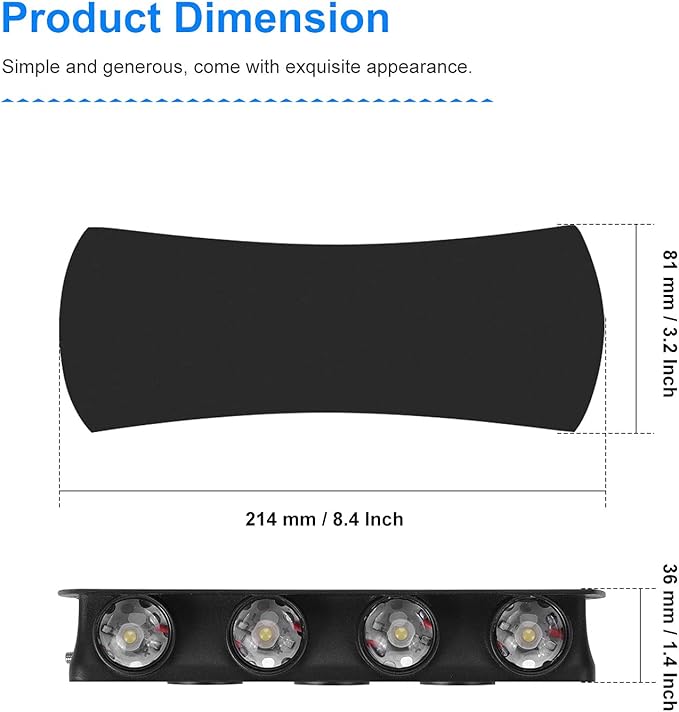 Kawell 8W Modern Wall Sconces LED Wall Light Up Down Indoor Outdoor Aluminum Wall Lamp LED Waterproof IP65 for Bedroom Living Room Bathroom Stairs Hallway Corridor Porch, Black 3000K
