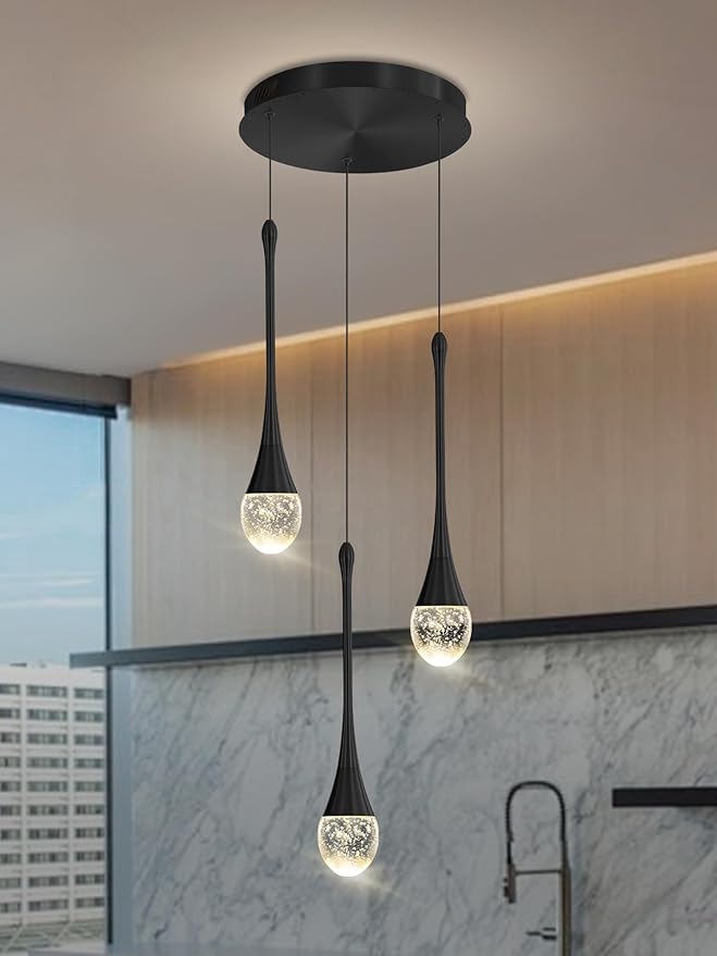 ykolupty Pendant Lights Kitchen Island 3-Lights Pendant Chandelier for Dining Room Hallway Stairwell,LED Dimmable 2700K-6000K