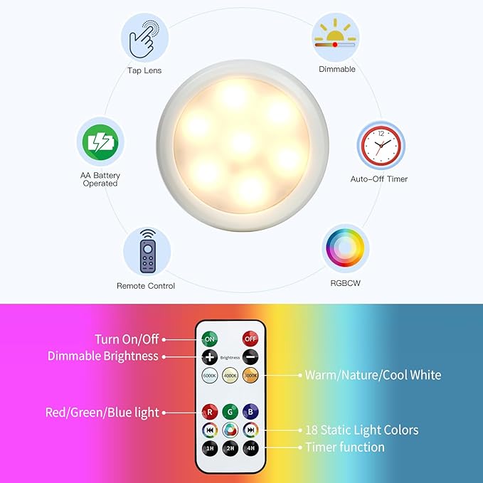FINCMY Boho Wall Decor Battery Operated Wall Sconce Set of 2, 18 RGB Colors Wall Lights Changeable Dimmable Wireless Wall Sconces for Bedroom Living Room Hallway, Natural Hemp Rope Boho Decor