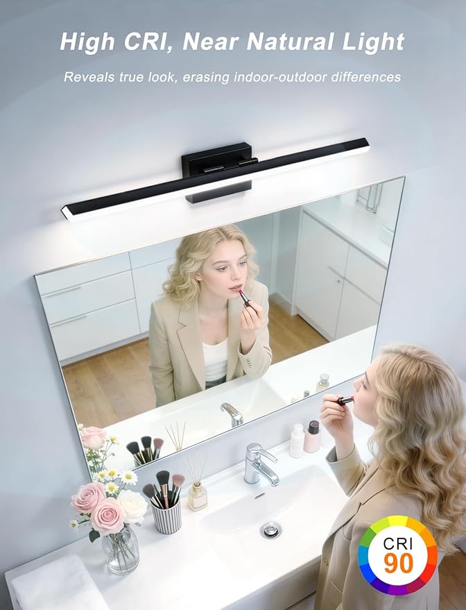 IZORRO Modern Bathroom Vanity Light 48 inch, Rotatable, 36W Dimmable Led Bathroom Light Fixture Over Mirror, Black Vanity Light Bar (Cool White 6000K)